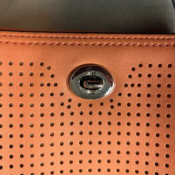 Coach Coral Leather Crossbody Purse Perforated Turnlock Bag - Picture 7 of 8